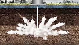 Air pulse radiating from the probe tip into the soil.